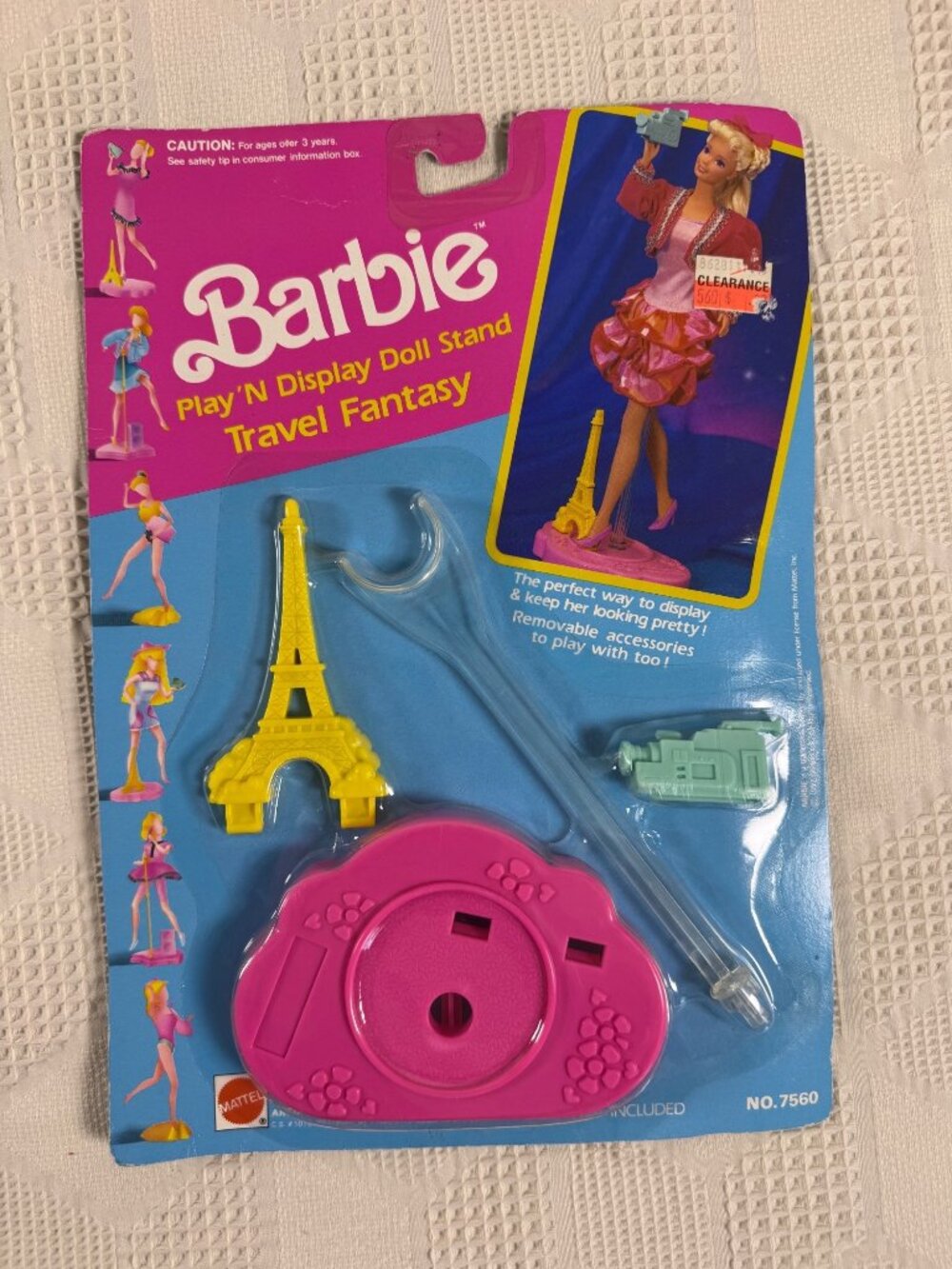 Barbie Play N Display Doll Stand Travel Fantasy w Eiffel Tower 1991 Mattel 7560